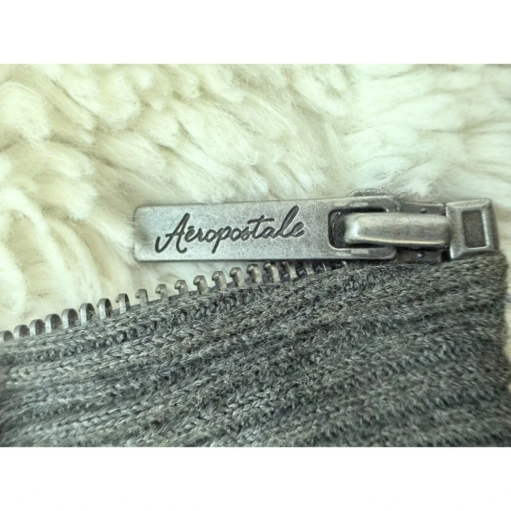 Y2K Aeropostale Aero New York Sherpa Lined Zip Up Hoodie Gray Medium